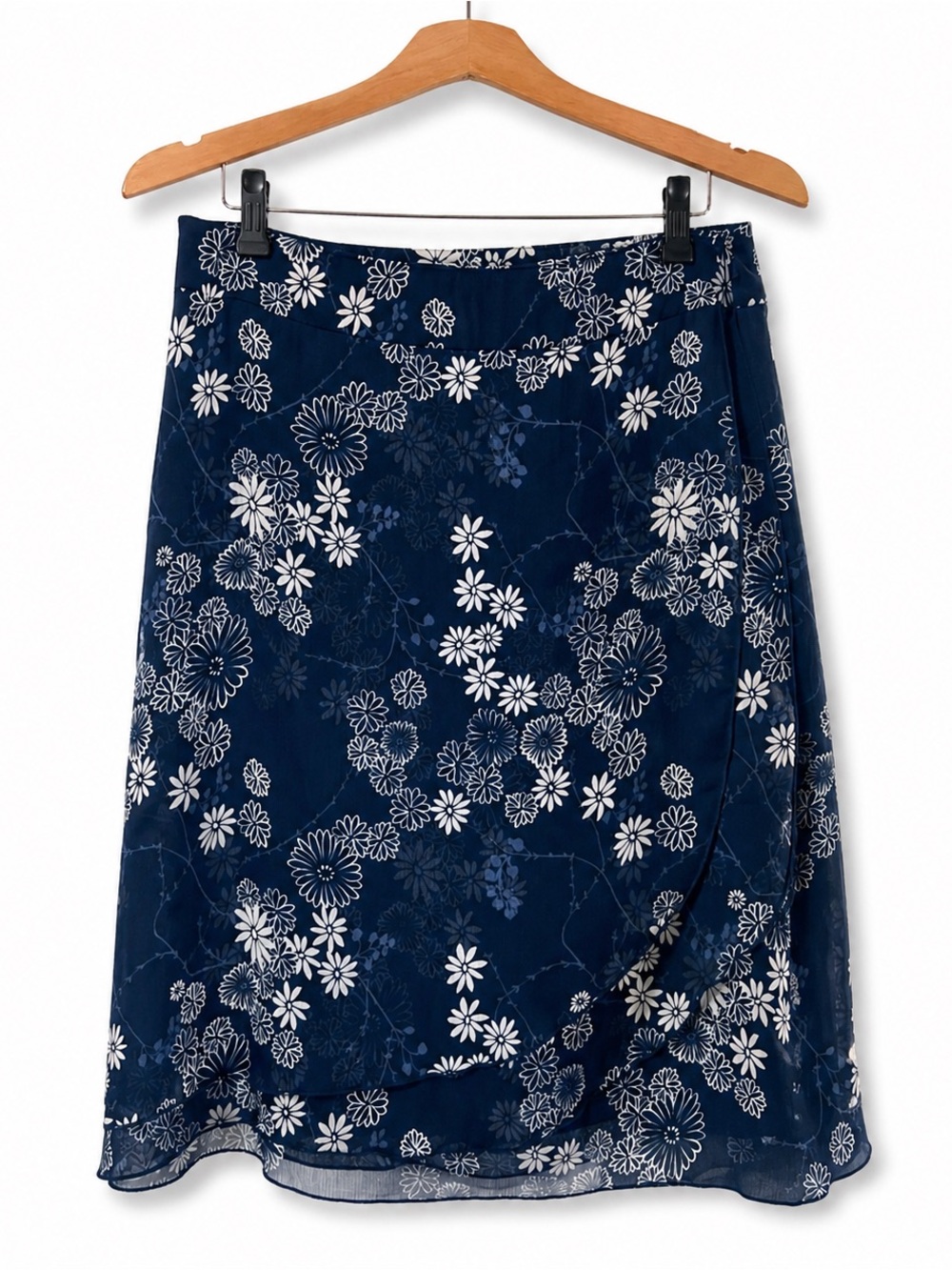 CLEO Linen Floral Skirt A-Line Blue White Summer Lightweight 10 - Picture 2 of 8